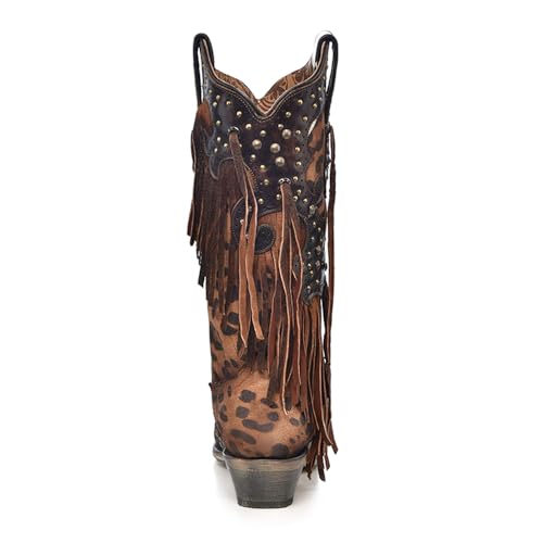 Image of Corral Boots Women's Handcrafted Western Boots | Snip Toe Cowboy Boots with Leopard Print, Fringe and Stud Details