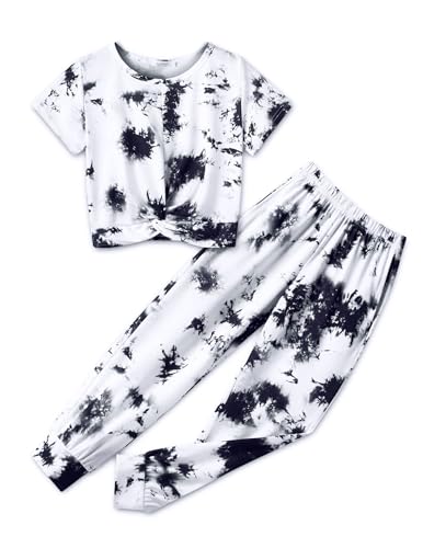 Image of Arshiner Girls Clothing Sets Tie Dye Twist Front Tops & Sweatpants Outfits Sportwear Sweatsuits Tracksuits 4-13 Year