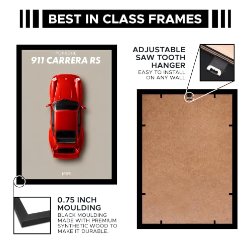 Image of 911 Carrera RS Premium Framed Wall Poster (12x18 Inch) | 1995 Red Sports Car Wall Art | Classic Automotive Decor for Garage, Man Cave, Bedroom, Office & Car Enthusiast Gift