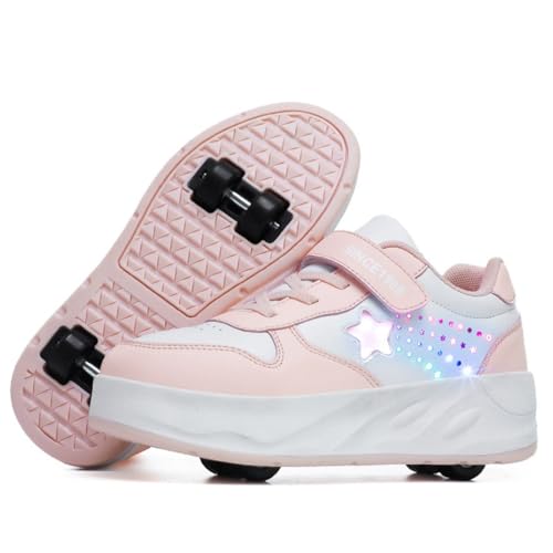 Mateju Zapatos con Ruedas para Niñas Niños, Patines con 4 Ruedas Retirable, Zapatillas de Skateboarding con Estrella Brillante, Zapatillas Deportivas al Aire Libre Multiusos