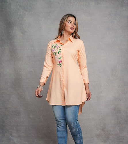 Image of Casual Full Sleeve Hand Embroidery Rayon Women's Long Shirt