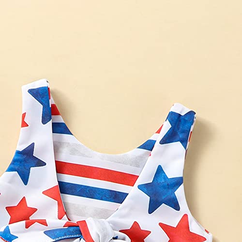 Image of Toddler Girls 4th of July Swimsuit American Flag Reversible Bathing Suit Patriotic Crop Top High Waisted Bikini Set