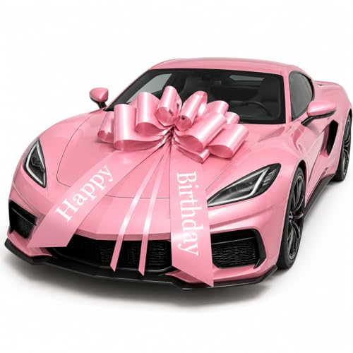 30 Inch Large Bow Happy Birthday Car Bow Car Bows Giant Large Reusable Gift Bow for Car with 2 Suction Cups 2 Double-Sided Tape Car Ribbon Big Bow for New Cars Huge Presents Birthday Party