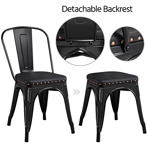 Yaheetech 4Pcs Metal Dining Chairs With Pu Leather Seat High Back Soft Cushioned Industrial Classic Iron Chairs Chic Dining Bistro Cafe Coffee Chair 18 Inch Black #TOP3