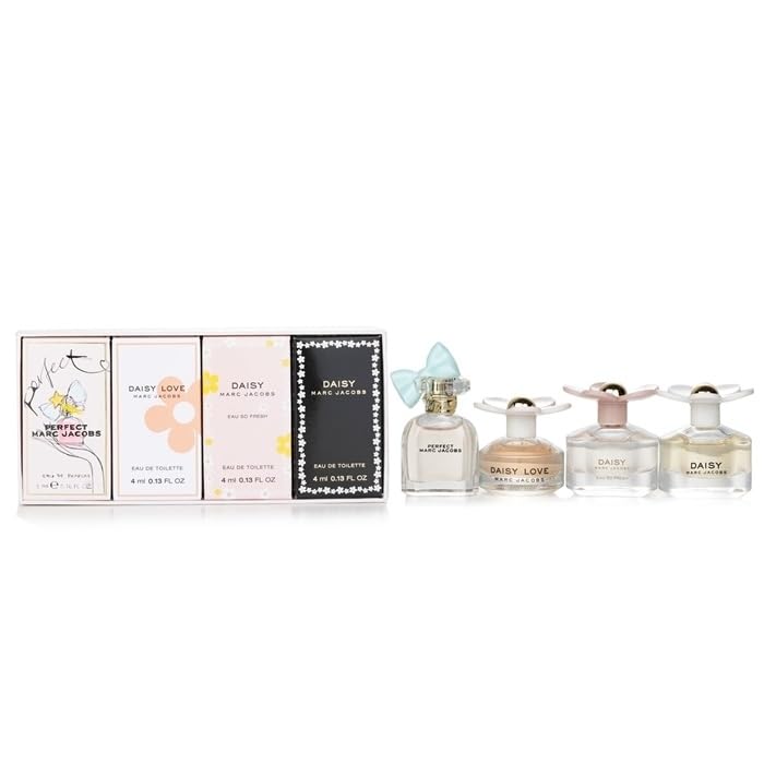 Marc Jacobs Daisy Miniatures Collection for Women- 4 Pc Mini Gift Set 0.13oz Daisy Eau So Fresh EDT Splash, 0.13oz Daisy EDT Splash, 0.13oz Perfect EDT Splash, 0.13 Daisy Love EDT Splash