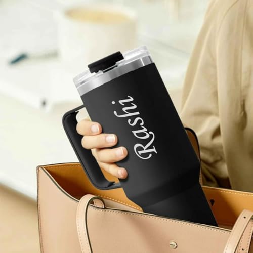 Image of ncgifts Personalized Tumbler Sipper Mug with Handle & Straw Lid | Custom Name & Logo Travel Coffee Mug | Vacuum Insulated 1200ml Stainless Steel Cup for Office, Gym, Travel & Gifting | Black