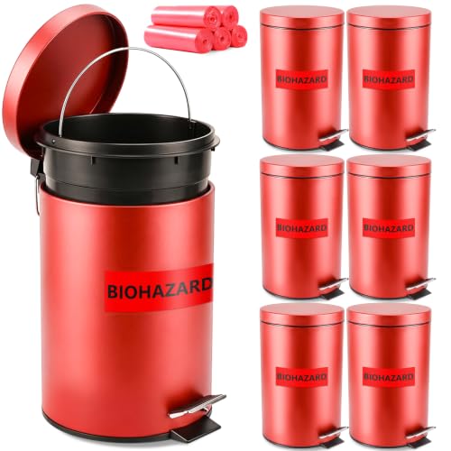 Image of Geiserailie 6 Set 1.32 Gallon Metal Biohazard Trash Can, Foot-Operated Lid