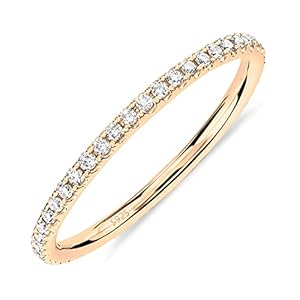 PAVOI 14K Gold Plated Solid 925 Sterling Silver CZ Simulated Diamond Stackable Ring Eternity Bands for Women