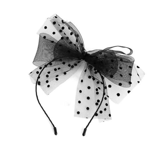 Pmnzdy Haareif Haarband mit Spitze Schleifen Stirnband Kopfband Haarbänder Kopfschmuck Haarschmuck Mesh Große Schleife Haarreifen mit Polka-dots Accessoires für Frauen und Mädchen Schwarz