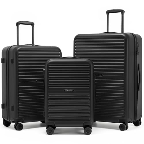 LONG VACATION Luggage Sets PC Lightweight Suitcase with Spinner wheels 3 Piece Luggage Set with TSA Lock Hard shell Suitcase Set Checked Travel Suitcase (Black 3 Piece Set)