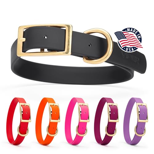 Image of Viper Biothane Heavy Duty Waterproof Dog Collar Strong Coated Nylon Webbing w /Solid Brass Hardware Odor-Proof Easy to Clean High Performance Fits Small Medium or Large Dogs, Black