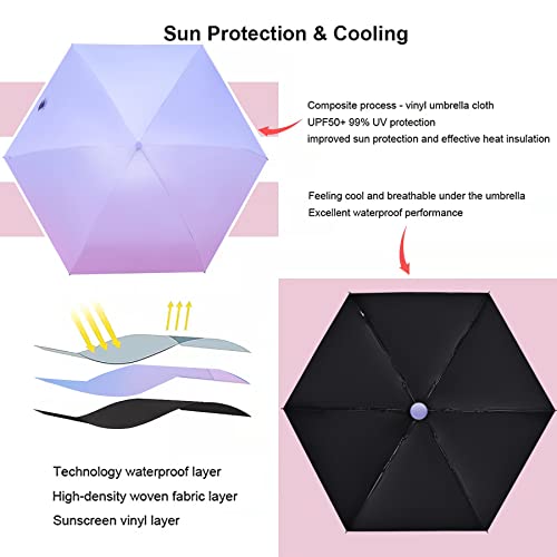 Time Lover Compact Travel Sun & Rain Umbrella Windproof Portable Mini Folding Umbrella For Girls Women (Gradient Purple) #TOP1