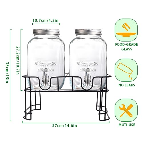 Galssmagic 1 Gallon Drink Dispenser with Stand,2 Pack Glass Beverage Dispenser with Stand,Punch Bowls Water Juice Lemonade Dispensers with Easy Flow Spigot for Parties - Thumbnail 2