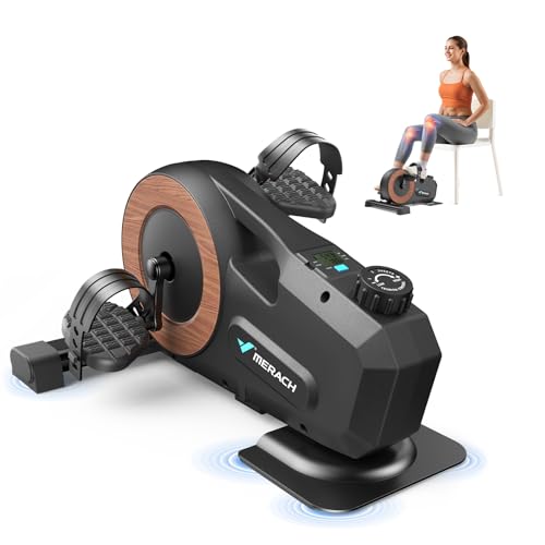 MERACH Under Desk Bike Elliptical Machine for Home Pedal Exerciser with 8-Level Magnetic Resistance LCD Display & Anti-Slip Base Eco-Friendly Portable Cross Trainer for Office Home or Rehab