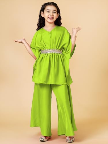 Image of A.T.U.N. (ALL THINGS UBER NICE) Girls Solid Kaftan with Flared Pant Set | Stylish Clothing Set