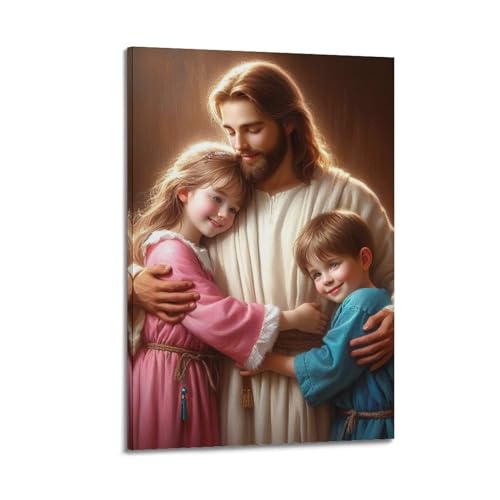 Jésus embrassant les enfants poster art mural déco chambre 30x45