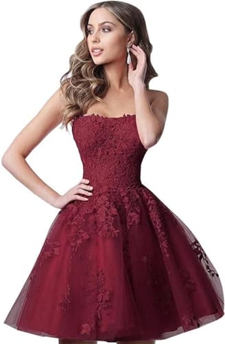 Image of Lace Homecoming Dresses Short A Line Strapless Formal Cocktail Party Gowns