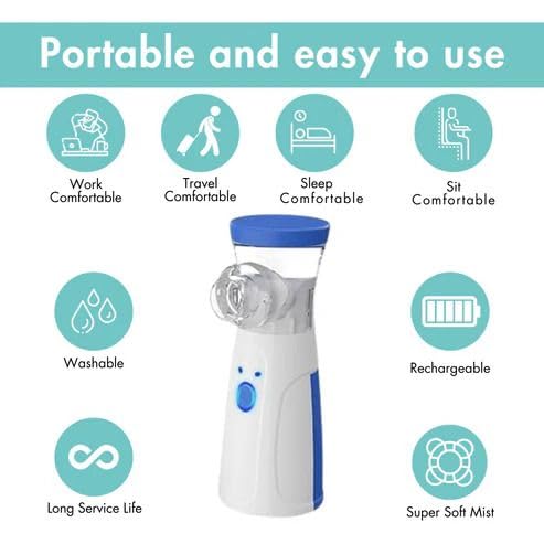 Image of MCP Healthcare Portable Nebulizer for Adults and Kids | Asthma Breathing Aid with 2 Masks, Mouthpiece, Inhaler | Rechargeable Mesh Handheld Nebulizer for Travel and Home (White)
