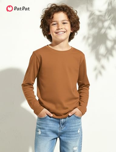 Image of PATPAT Boys Long Sleeve Shirts Cotton Solid Crew Neck Basic Shirts 5-16 Years