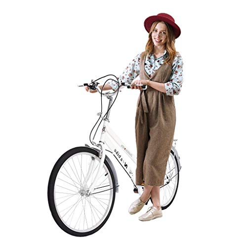 Tengma 24 Inch Womens Beach Cruiser Bike - Adult Teens Hybrids Cycle, Unisex Classic Iron Bicycle Retro Bicycle Unique, Road Bike, Seaside Travel Bicycle, Comfortable Commuter Bicycle, White
