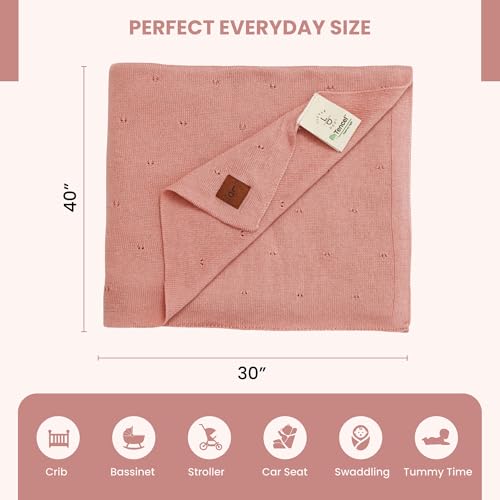 Image of Pointelle 100% Tencel Baby Blanket 30x40 in, Rose, Oeko-Tex Certified, Silky Soft Knit, Thermal-Regulating Swaddle and Receiving Blanket for Newborns