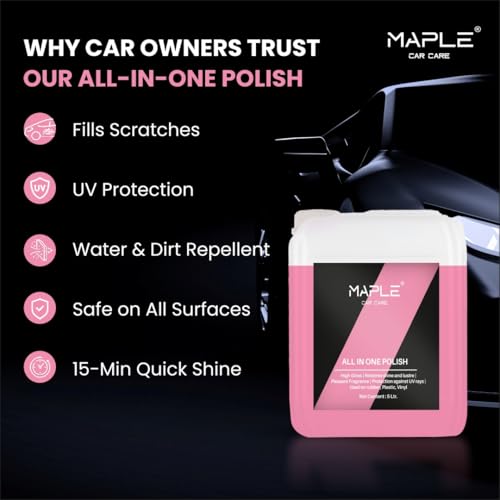 Image of Maple Car Care All in One Polish 5 Litre | Non-Greasy Dashboard & Interior Polish with UV Protection | Long-Lasting Shine for Plastic, Rubber & Vinyl Surfaces | Keeps Car Interiors Looking New Longer