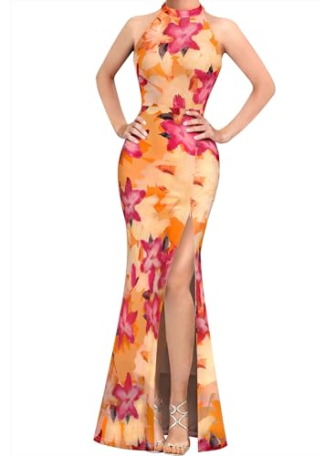 Image of VFSHOW Womens Formal Sexy Halter High Slit Prom Wedding Guest Maxi Dress 2023 Illusion Sweetheart Neckline Evening Long Gown