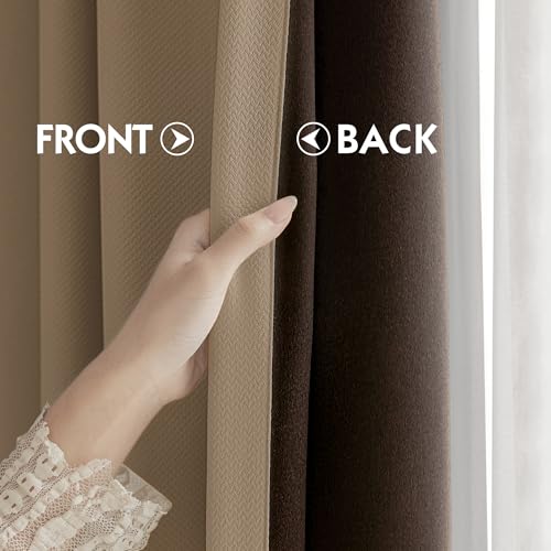 Image of FMFUNCTEX 100% Blackout Brown Curtains 84 Inches for Bedroom, 2 Panels