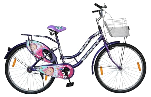 Image of ROOTLINE Alexa Purple Bicycle for Girls /Women with Front Basket and Integrated Carrier | BCP Rim & Handle (Purple)