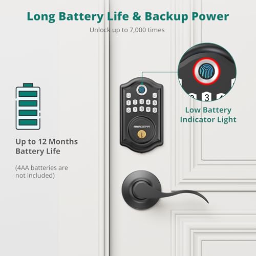 Image of AkaGear DS10 Pro Keyless Entry Door Lock with Lever Handle Set, Bluetooth APP Control, Fingerprint Door Locks, Electronic Keypad Deadbolt Lock, Smart Doors Lock, Auto-Lock, Matte Black