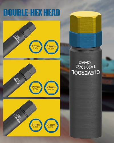 Image of 10 Spline Lug Nut Socket, Compatible with Bimecc 10-Spline Lug Nuts and Lug Bolts, Replacement for TA20-19 /21, 10-Spline Lug Nut Key with 19MM and 21MM Hex Drive, CR-MO