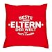Beste Eltern der Welt : Geschenkset : Kissen mit Füllung : 2 Urkunden für Mama und Papa : Geschenk Geschenkidee zum Vatertag Muttertag 40x41 Farbe:rot