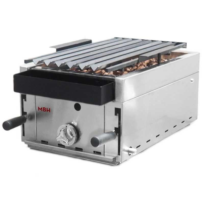 MBH - Barbacoa ECO 35 a Gas Profesional con Parrilla Elevable y Lava Volcánica para Hostelería. Barbacoa Industrial INOX para Bar y Restaurante (370x600x260 mm)
