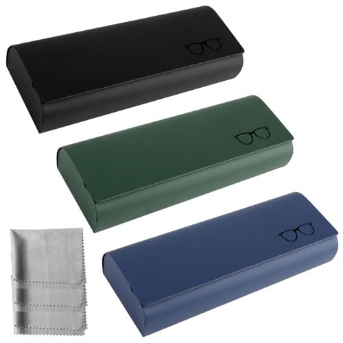 VFANDV Funda Gafas Rigida, 3 Piezas Estuche Gafas con 3 Paño Limpieza, Cuero de PU Estuche Gafas Rigido, Funda Rígida Portátil para Gafas Unisex para Mujeres y Hombres