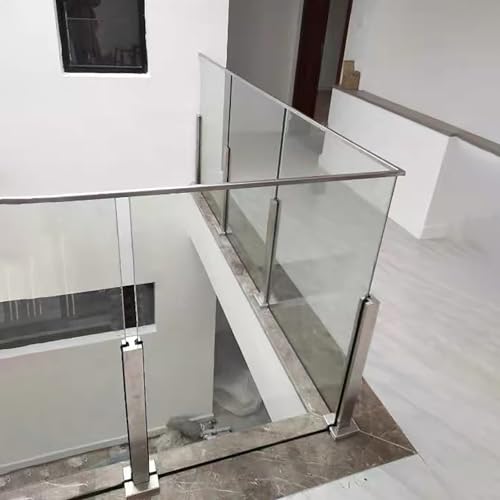 Cvter aus Edelstahl Glasgeländer pfosten mit Einsteckenden 90cm – Schwerlastbereich Glasmontageklemme für Veranda, Stufen, Garten, Terrasse, Treppe, Silbernes
