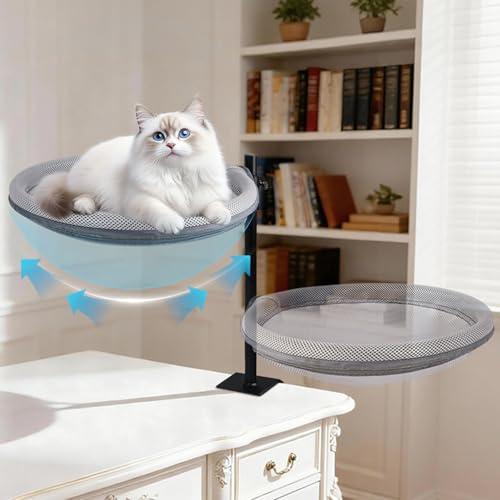 EXSLUNG Katzenbett für Schreibtisch Katzenkorb 360 Drehbar Höhenverstellbares Katzen Schreibtisch Bett bis zu 15kg Katzen Liegeplatz mit 2 Abnehmbar Bezügen für Home Office