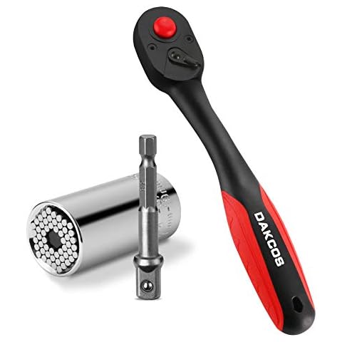DAKCOS 3/8" Rotary Ratchet Drive Reversible Ratchets with 72 Teeth, Universal Socket Set Multi Function Socket Wrench with Power Drill Adapter Cover