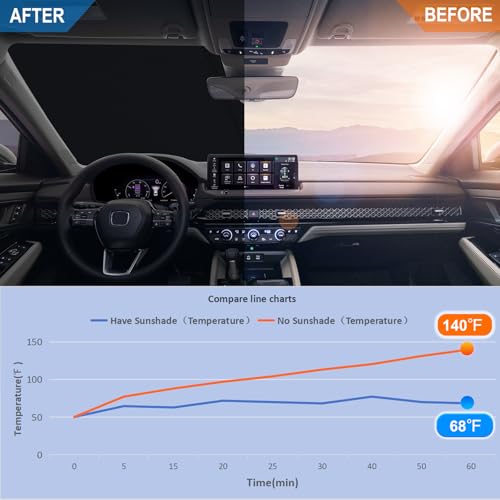 Image of Car Windshield Sun Shade for 2023-2026 Honda Accord| Front Window Sun Visor| 310T Reflective Polyester| UV Heat Insulation Protection| Foldable Sunshade with Storage Pouch