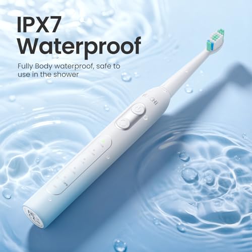 YUNCHI C2 Elektrische Zahnbürste mit 40000 VPM, Schallzahnbürste für Erwachsene, USB-C Ladung, 55 Tage Akkulaufzeit, 5 Putzmodi, 2-Min-Timer, 8 Bürstenköpfen, Reiseetui, Hellblau - Weiß Verlauf – Bild 6