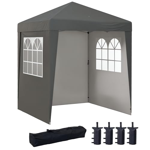 Outsunny Tonnelle de Jardin Pliante Pop-up 2 x 2 m Tente de réception Hauteur réglable 3 Niveaux Anti-UV 30+ 3 parois latérales avec 4 Sacs de Sable et 1...