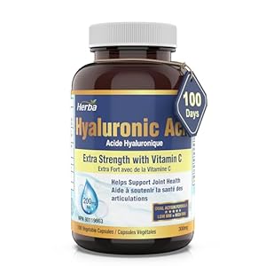 Herba Hyaluronic Acid Supplement 200mg – 100 Capsules | 100% Pure Hyaluronic Acid Capsules with Vitamin C to Support Joint and Bone Health | Made in Canada