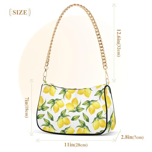 Image of Shoulder Bags for Women Vintage Yellow Lemon Fruit and Blue Print Hobo Tote Handbag Small Clutch Purse with Zipper Closure