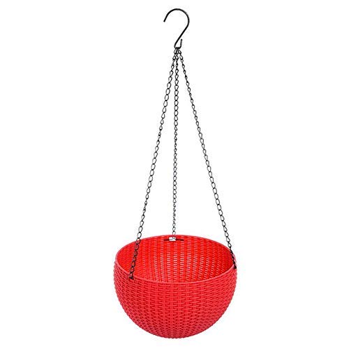 Image of Go Hooked 3 Pcs Red Plastic Hanging Planter, Set of 3, Classic Garden, Indoor /Outdoor, 7.1 Inch Diameter, 4.8 Inch Height, 3 mm Thickness, 13 Inch Chain Length