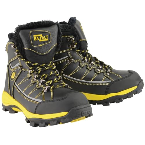 Image of Bazalt-Men's Black & Yellow Water & Frost Proof Leather Boots w /Faux Fur Lining-BLK /Yellow