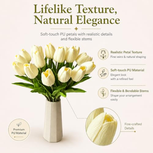 Image of Mandy's 20pcs Artificial Cream Tulips