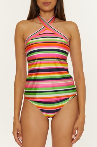 Trina Turk Women's Anniversary Stripe Reversible High Neck Tankini, Adjustable, Tie Back, Swimsuit Tops4