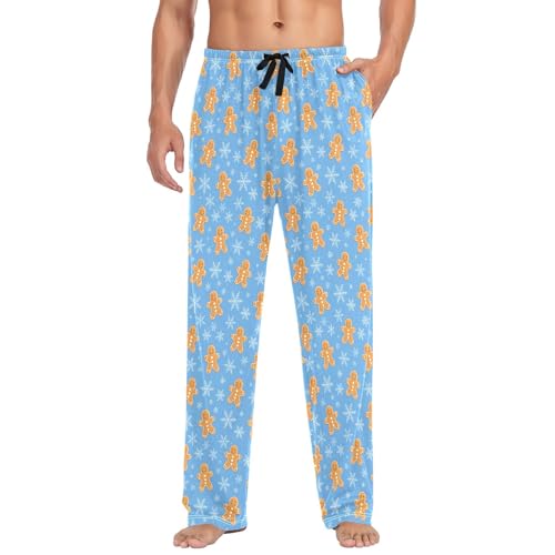 Mens Cotton Pajama Pants Sleep Lounge Pj Bottoms Sleepwear with Pockets Drawstring S Snowflake Cookie Man Blue