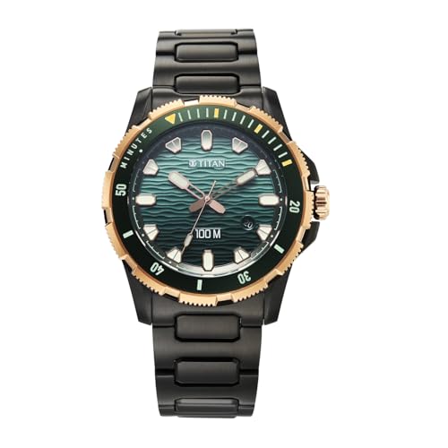 Image of Titan Zero Hour Diver's 100m Analog with Blue Dial Black Stainless Steel Strap Watch for Men - 10067KM02