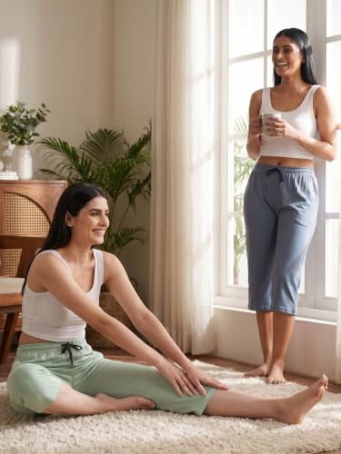 Image of Fflirtygo Women's Cotton Plain Calf Length Capri | Nightwear Short Pyjama | 3 /4th Solid Pyjama Pant | Regular Fit Casual & Lounge Wear Capri Combo (Pack of 2)