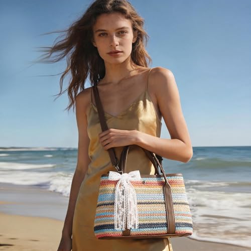 Bolso playa tejido Straw Tote para mujer verano miniatura 2